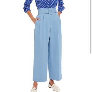 SANDRO CENVY PLEATED TWILL WIDE-LEG PANTS IN BLUE
